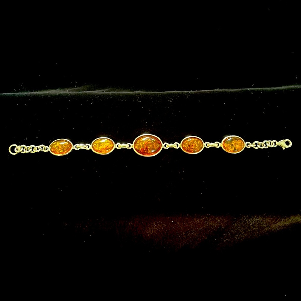 Vintage Sterling and oval amber cabochon bracelet